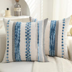 Chenille Boho Black Throw Pillow Cover — 18x18 — Blue Stripe