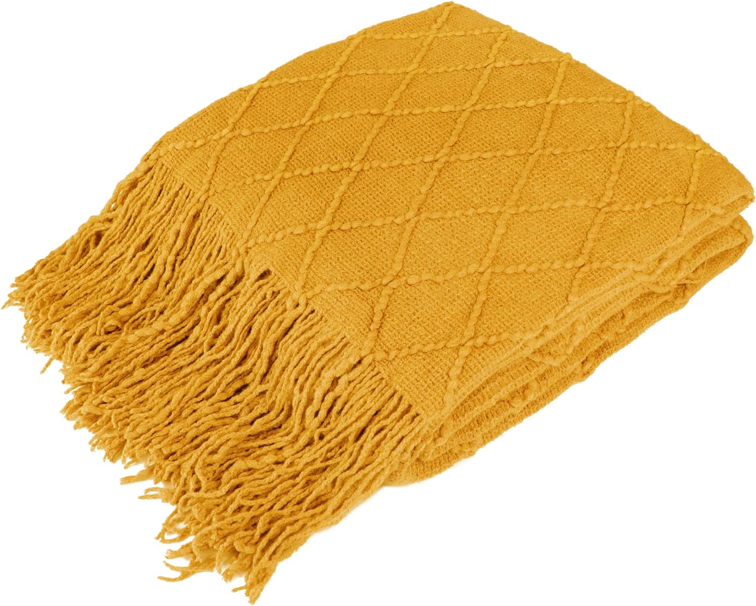 Knit Boho Beige Throw Pillow — 60" — Mustard Yellow