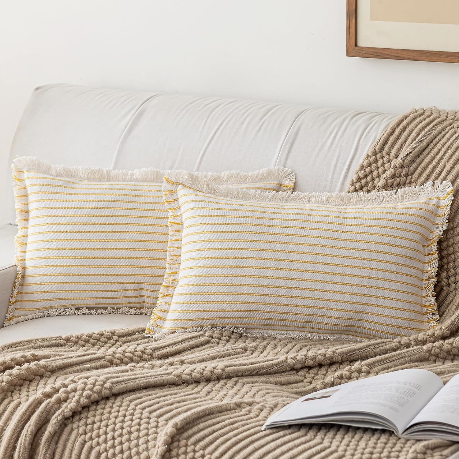 Boho Beige Throw Pillow Cover — 18" — Yellow