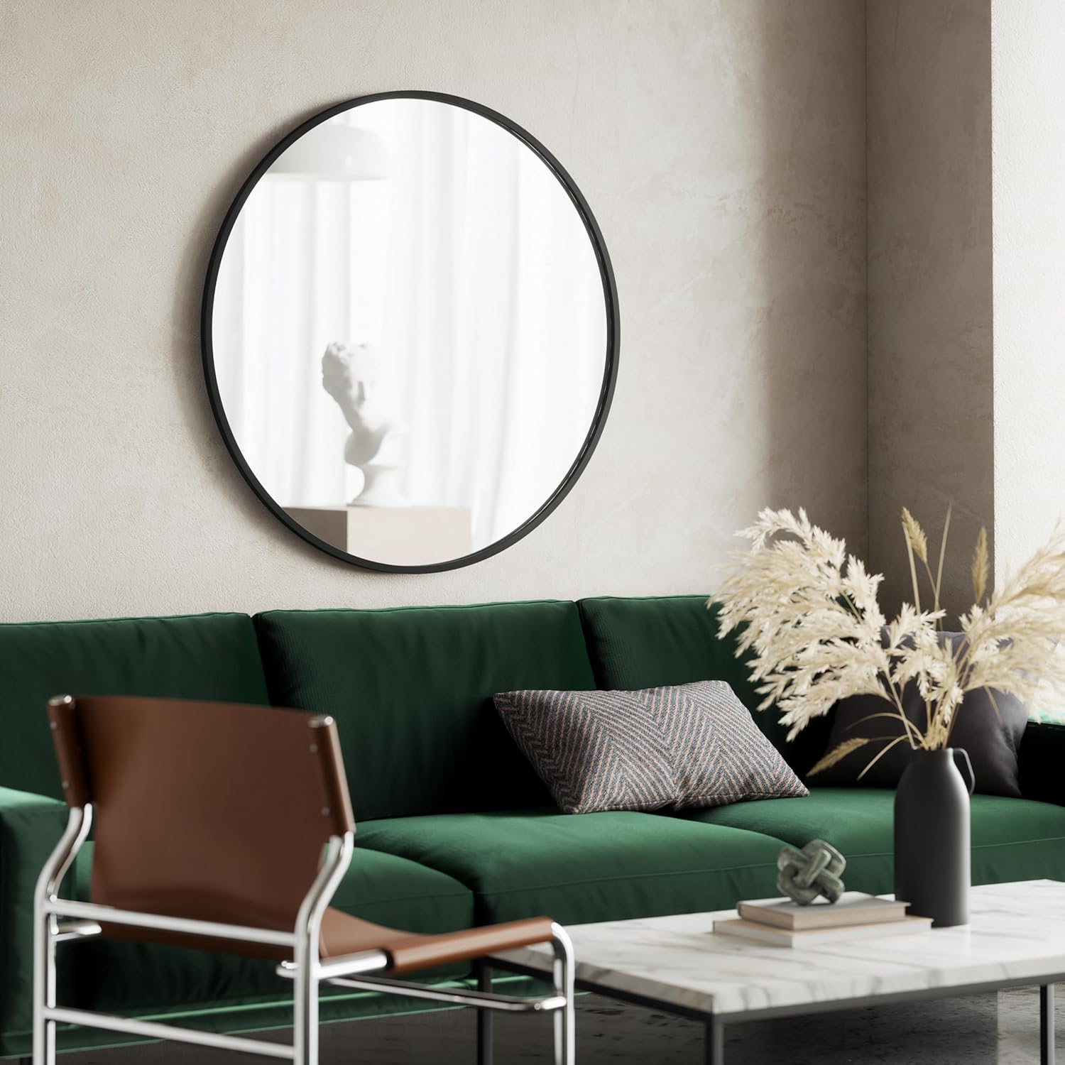 Round Modern Beige Wall Mirror — 37" - View 8