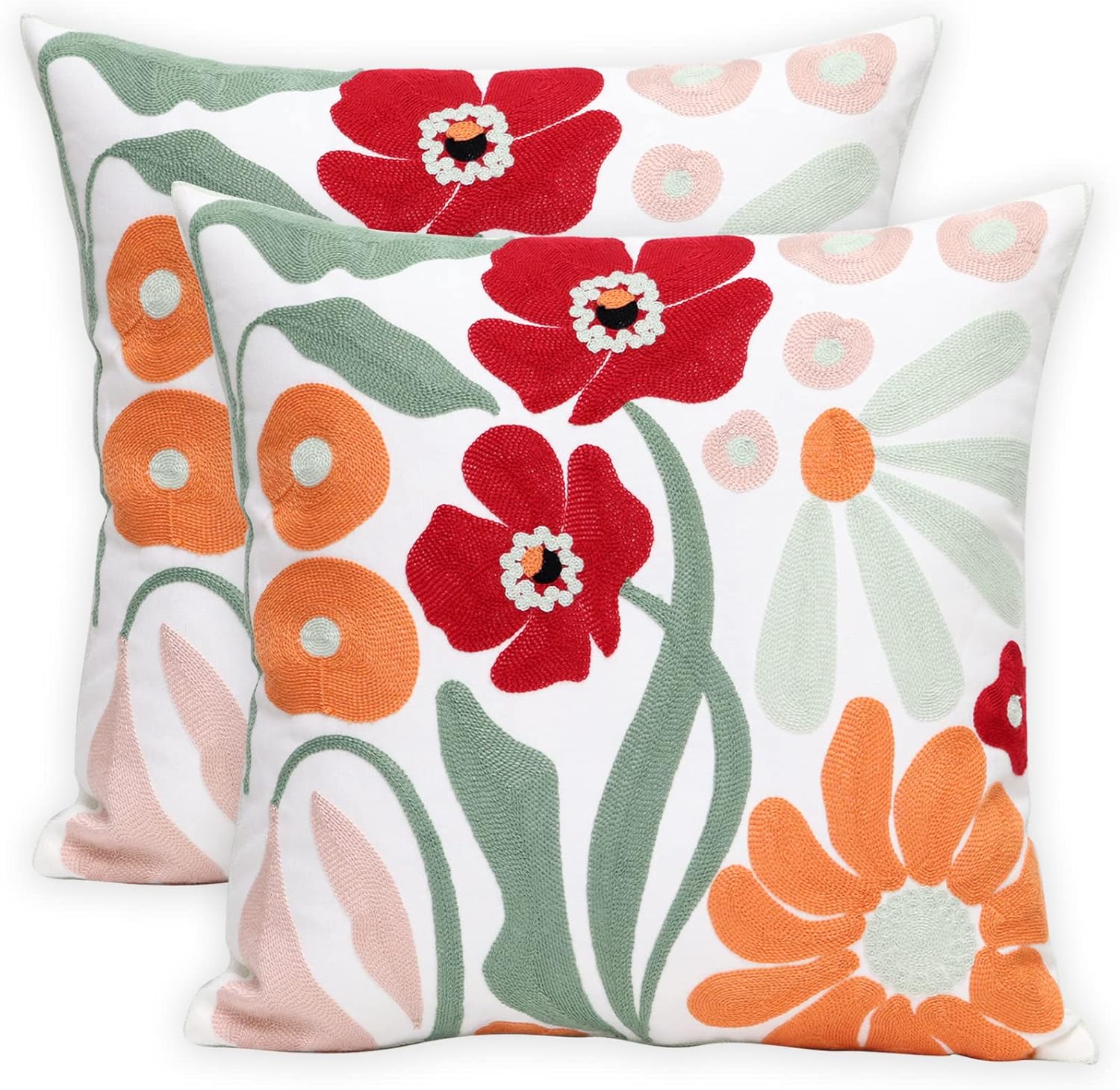 Embroidered Boho Blue Throw Pillow Cover — 18" — Romantic Flower