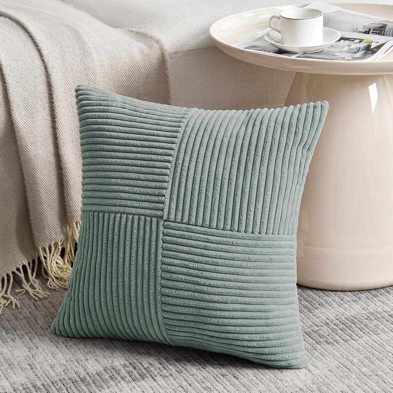 Lumbar Boho Beige Throw Pillow Cover — 20" — 20" x 20" (Pack of 1)