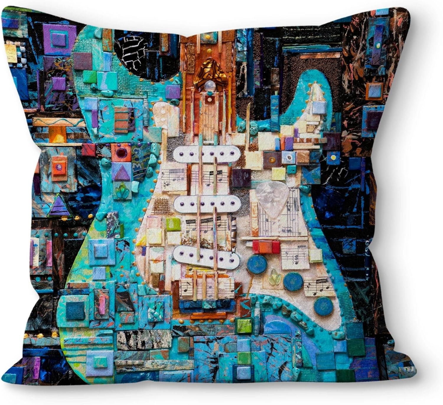 Boho Fabric Throw Pillow Cover — 18" — Guitar-4