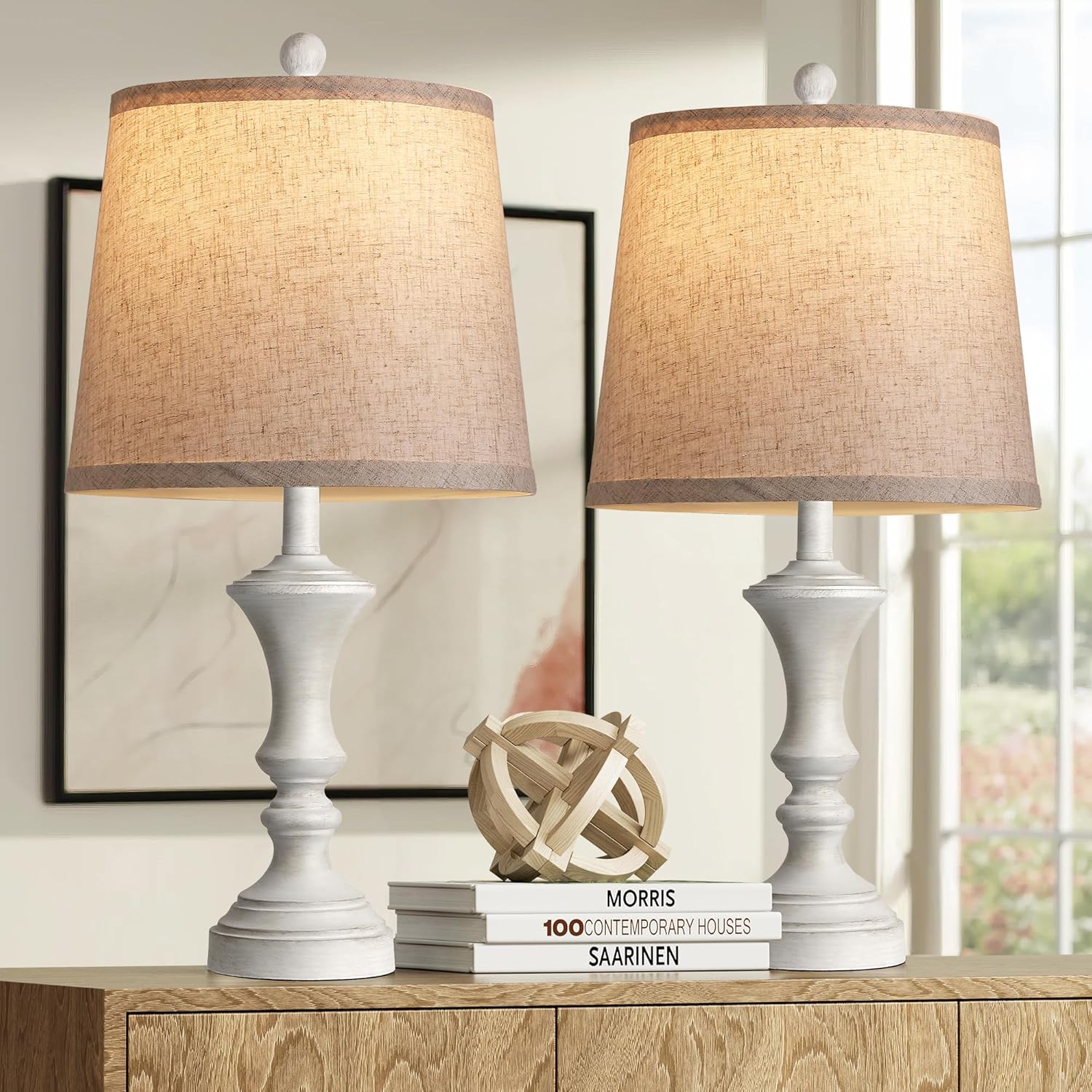 Vintage Farmhouse Black Bedside Lamp — Set of 2 — Antique Grey