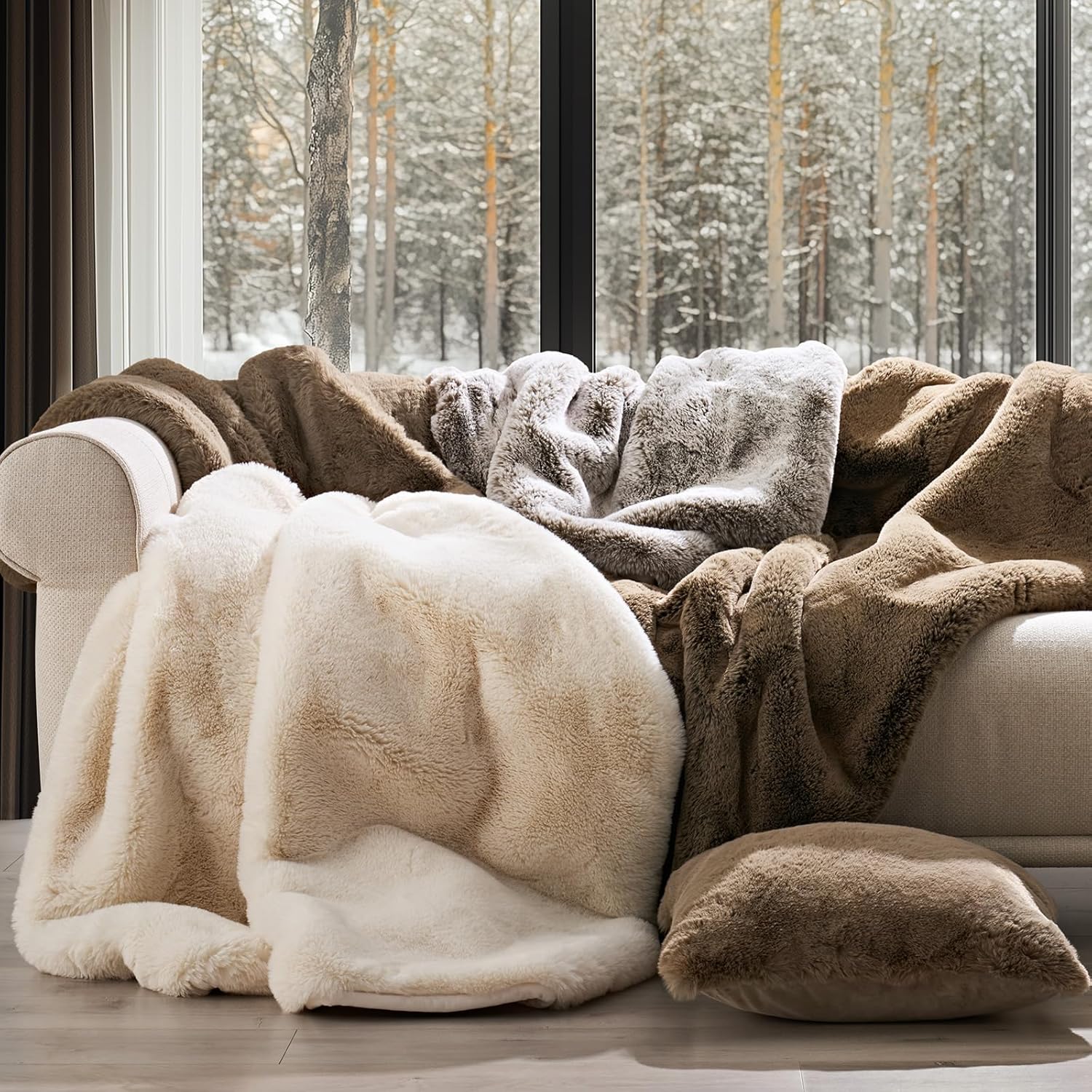 Velvet Luxe Beige Throw Pillow — 50" - View 5