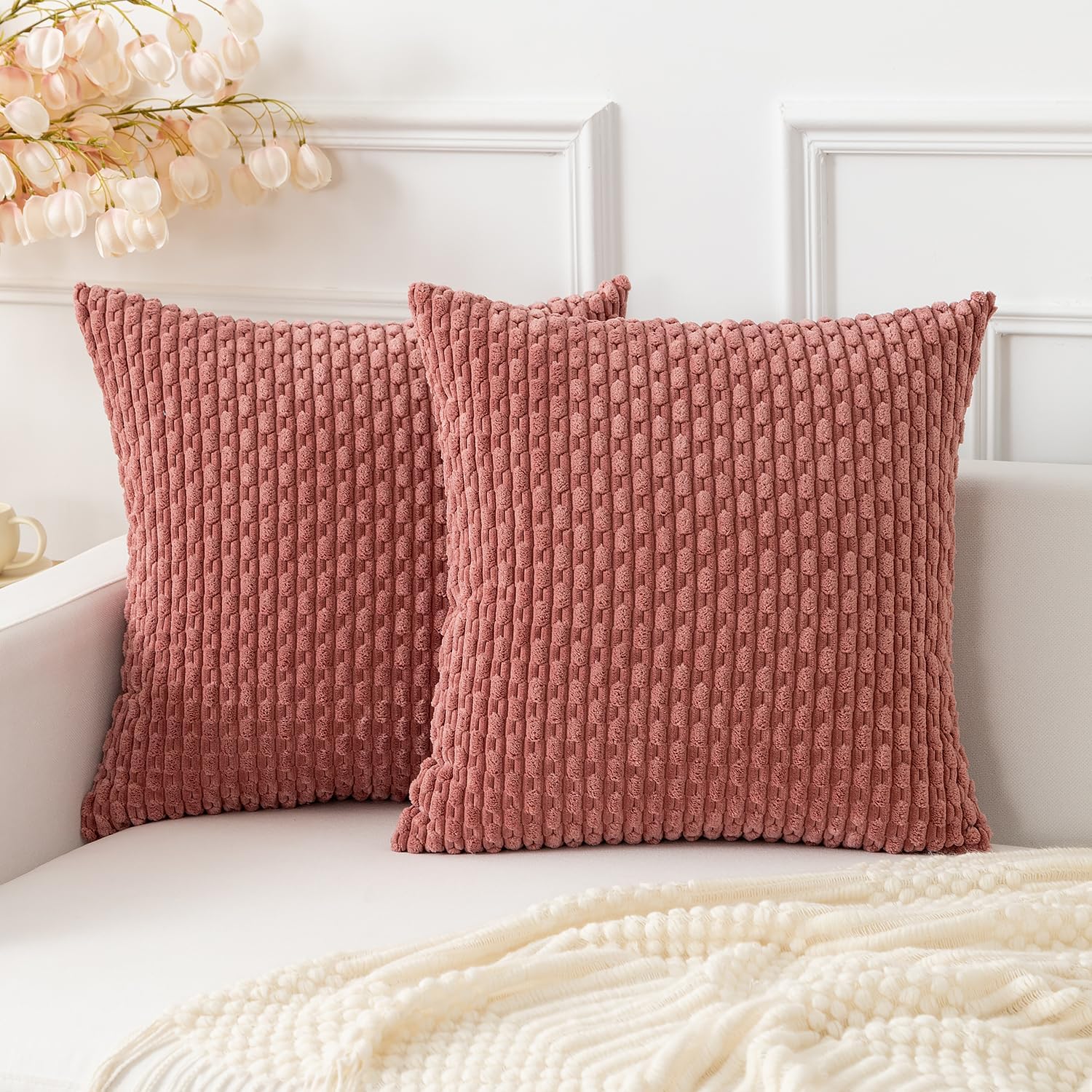 Boho Beige Throw Pillow Cover — 18" — 20" x 20" (Pack of 2)