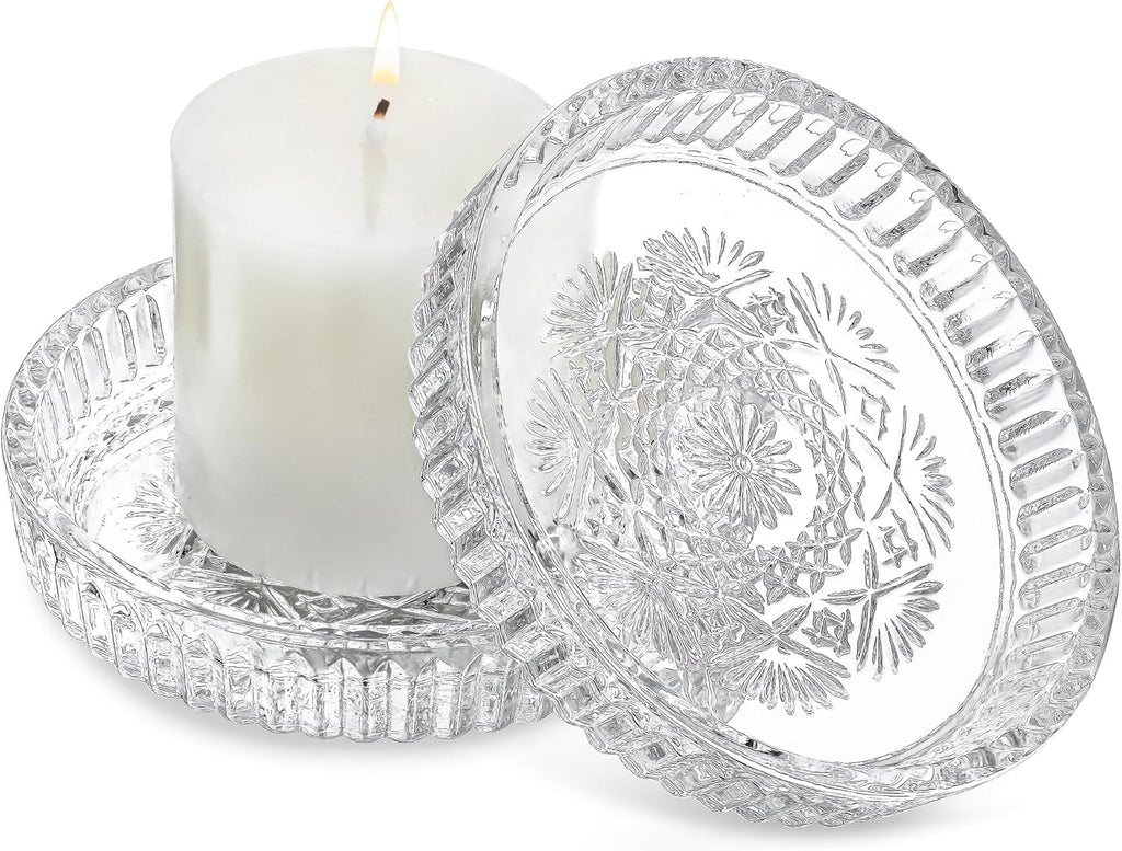 Round White Pillar Candle — 5" — Snowflake,1