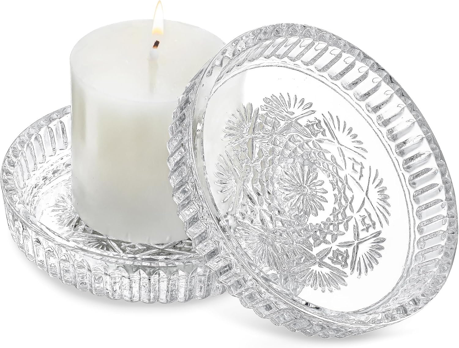 Round White Pillar Candle — 5" — Snowflake,1