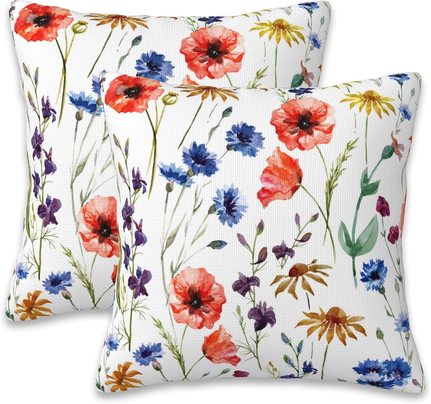 Boho Blue Throw Pillow Cover — 20" — Wildflowers