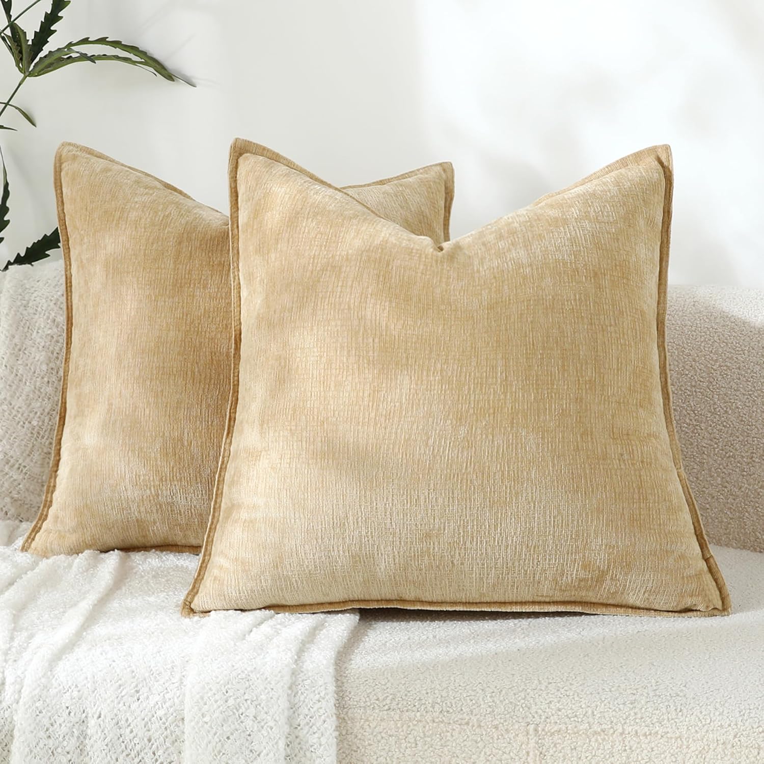 Chenille Beige Throw Pillow Cover — 20" — 26" x 26" (Pack of 2)