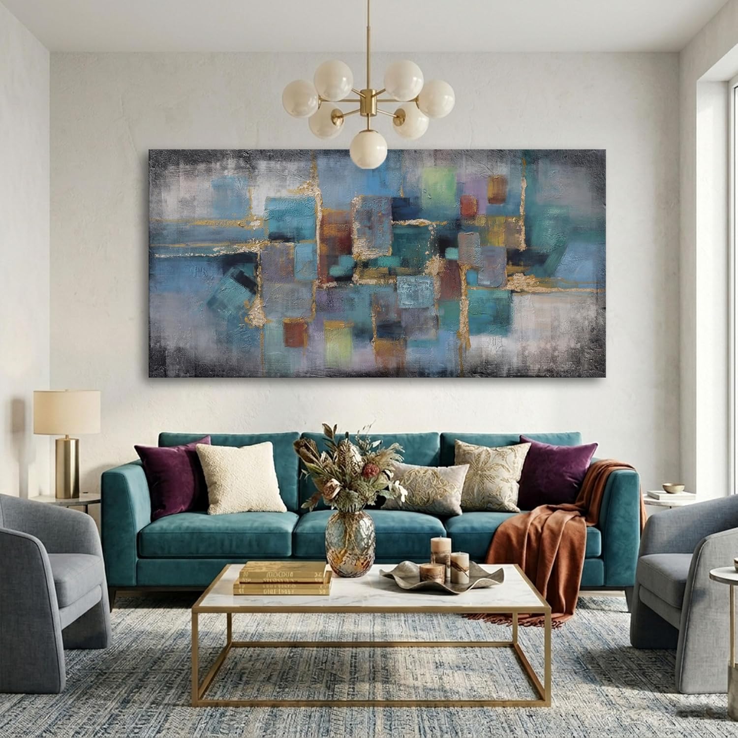Framed Luxe Blue Canvas Wall Art — 24×48 — 20x40IN