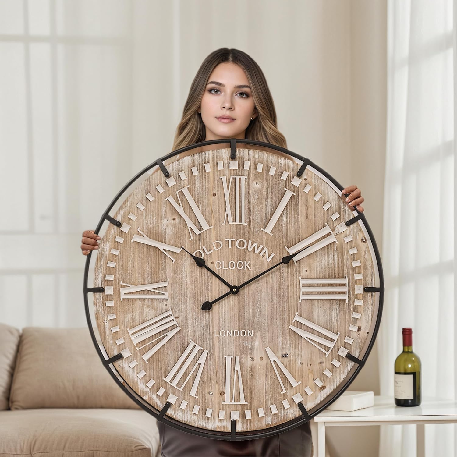 Vintage Farmhouse Brown Wall Clock — 24" — Brown
