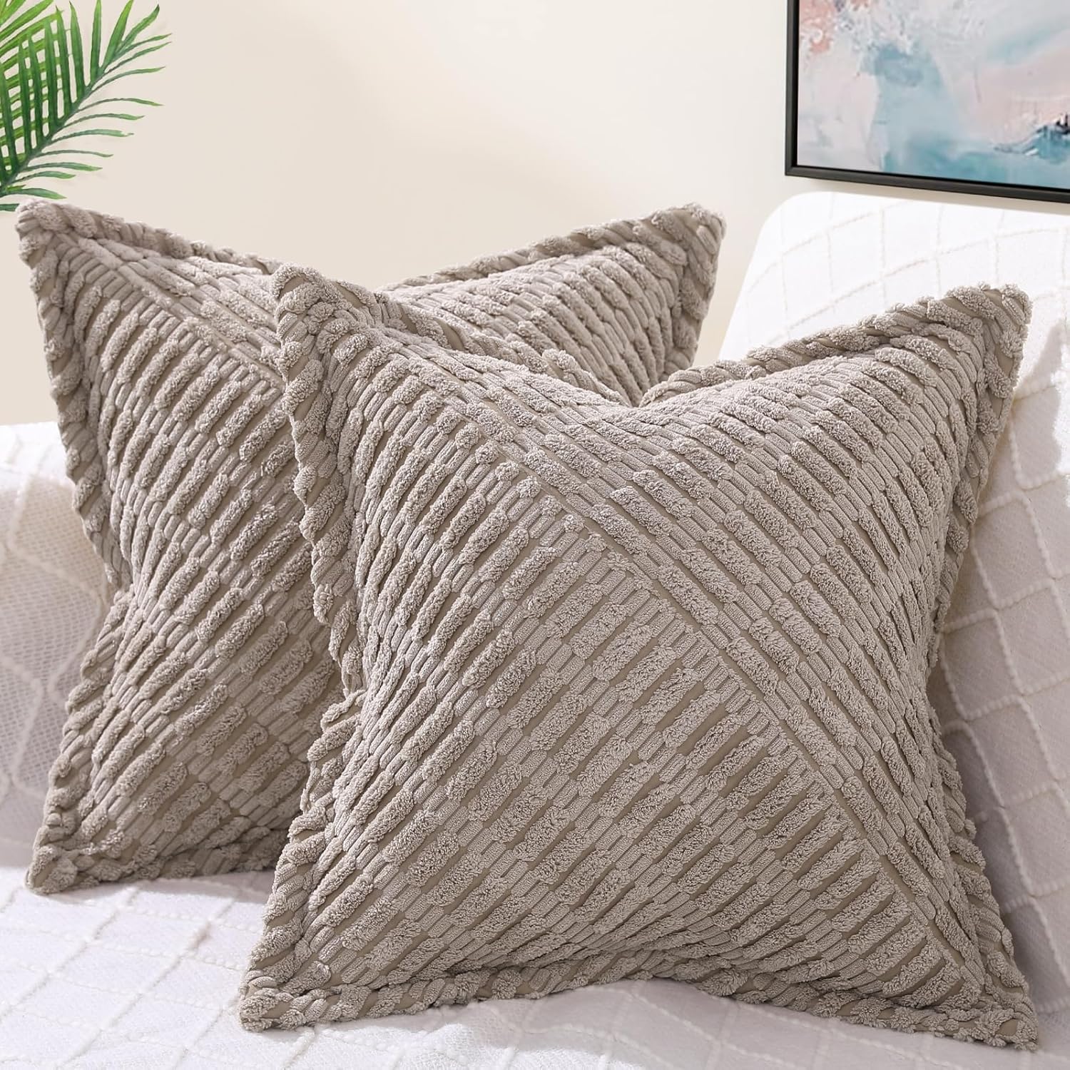 Boho Beige Throw Pillow Cover — 18" — Khaki