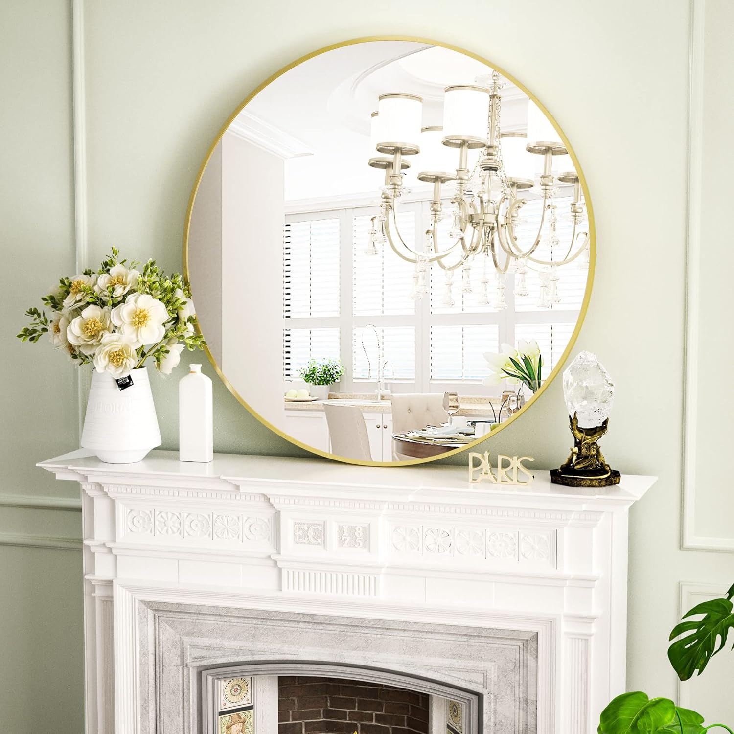 Round Modern Black Mirror — 48" — Gold