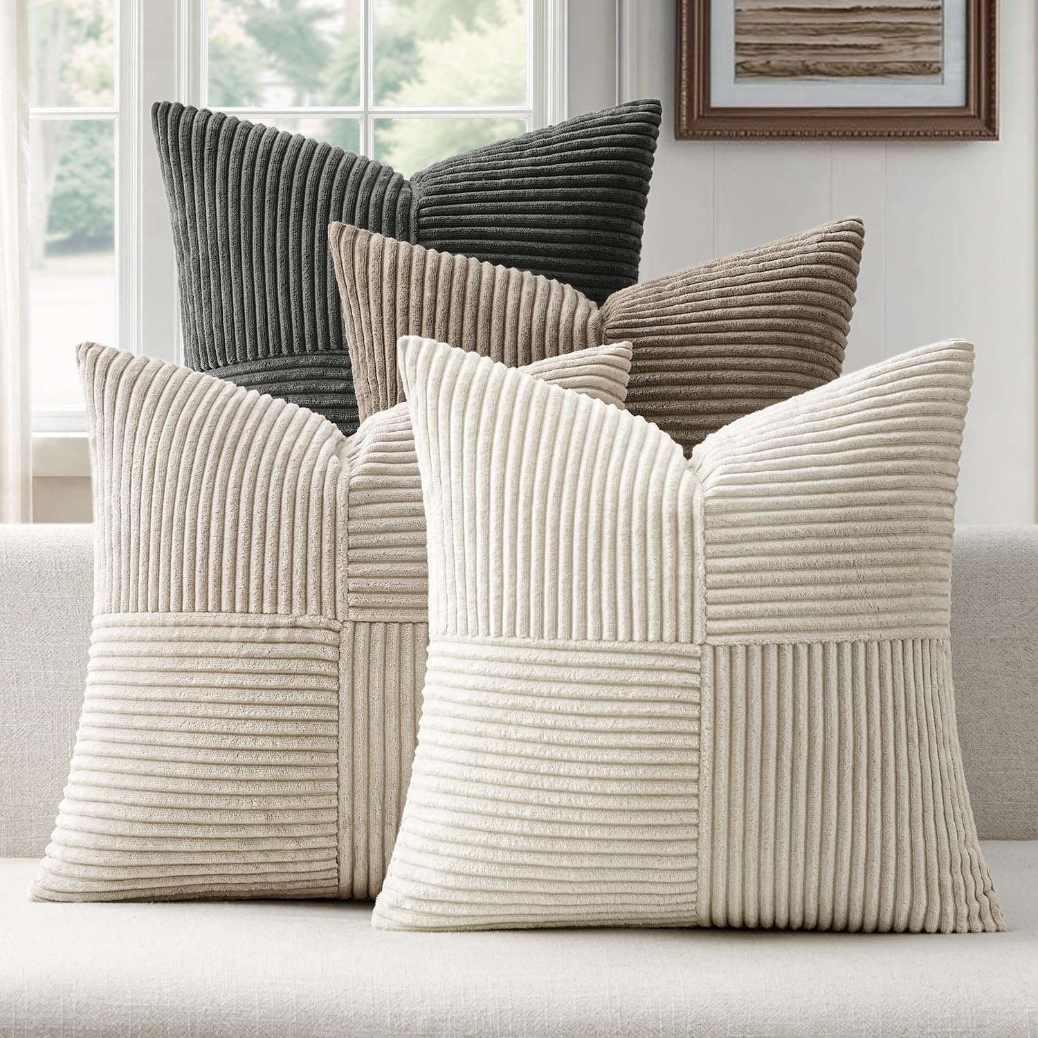 Boho Beige Cushion Cover — 20" — Neutral Grey