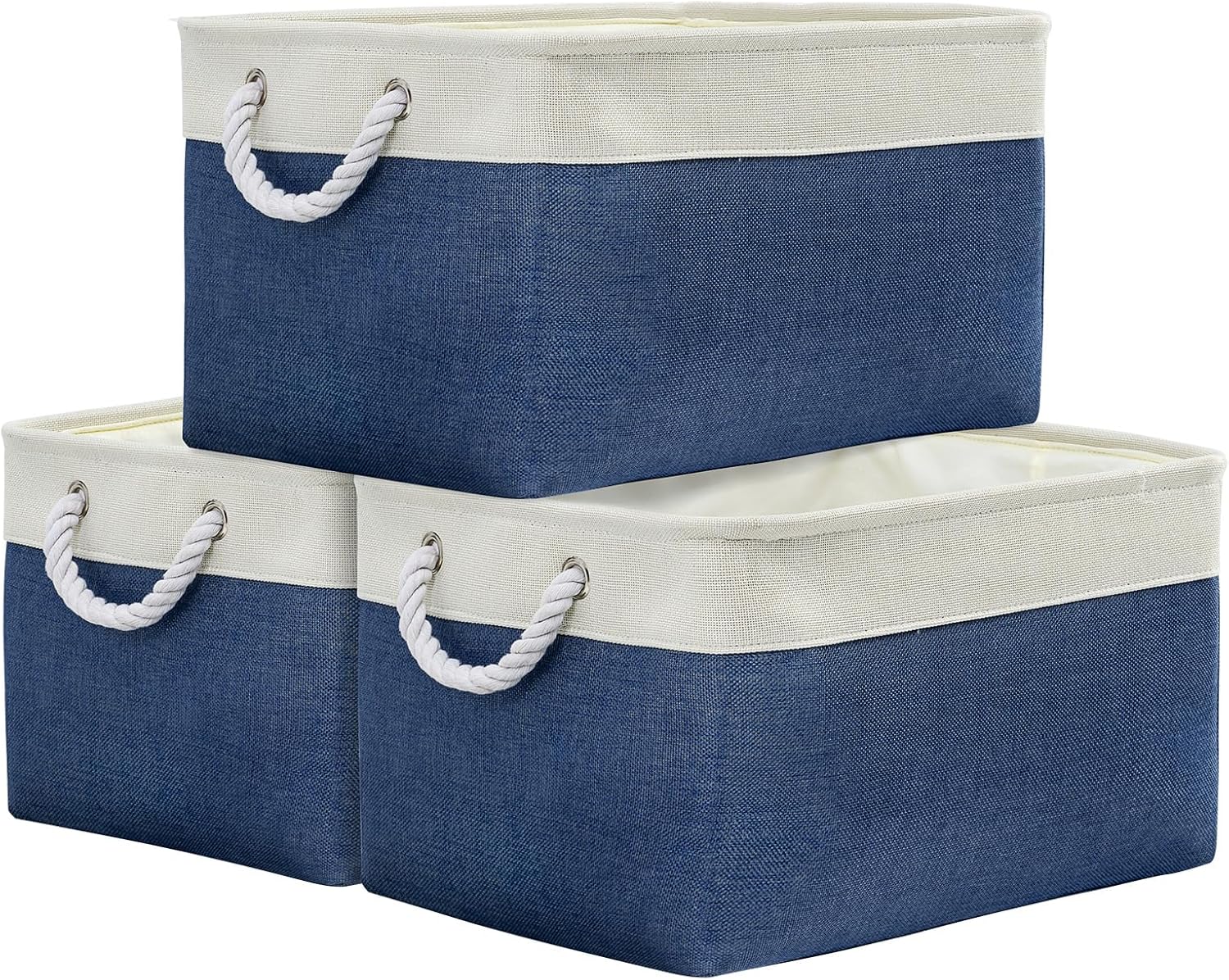 Beige Storage Bin — 2" — White & Blue