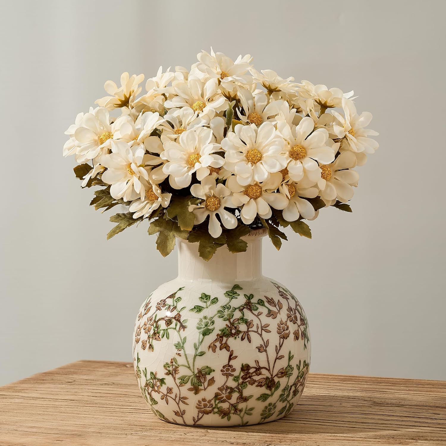 Boho Beige Flower Vase — 6" — 18795-green and Beige