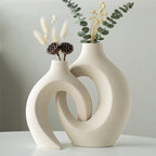 Round Boho Beige Vase Set — Set of 2