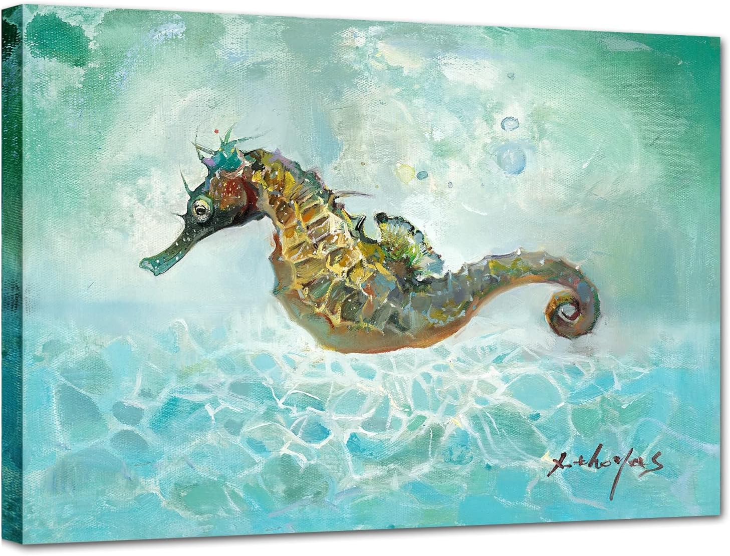 Framed Grey Canvas Wall Art — 16" — Seahorse-A style