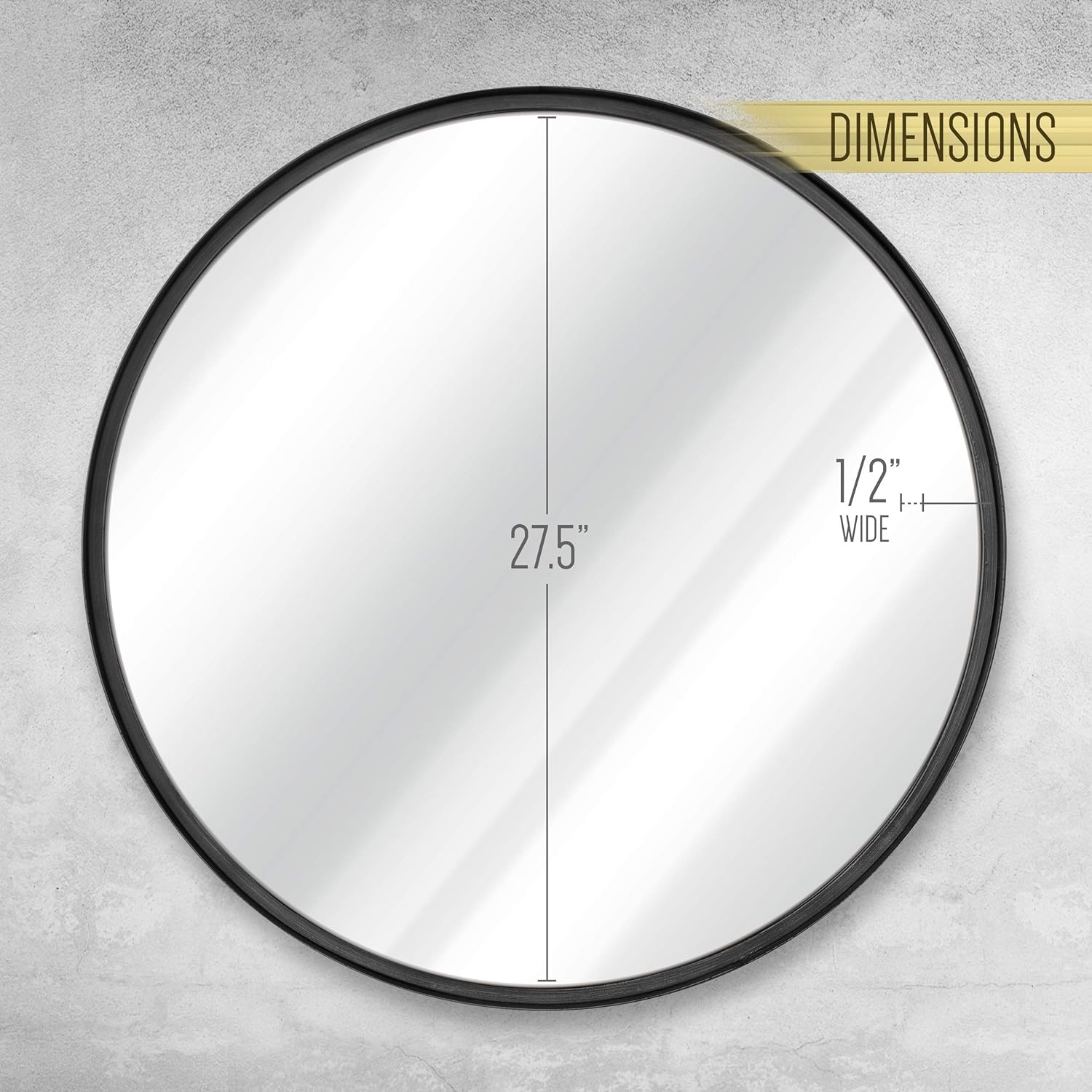 Round Boho Black Wall Mirror — 5" - View 3