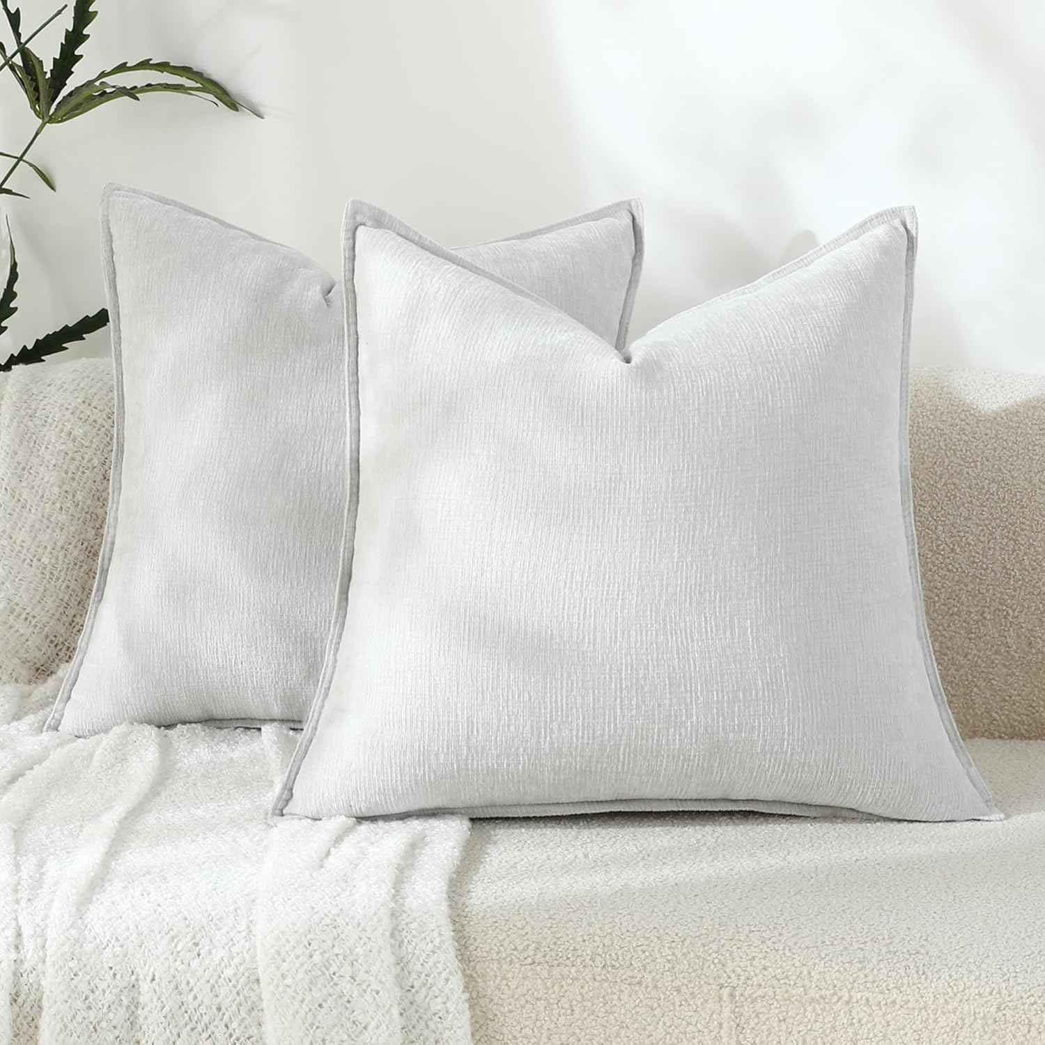 Chenille Beige Throw Pillow Cover — 20" — 26" x 26" (Pack of 2)