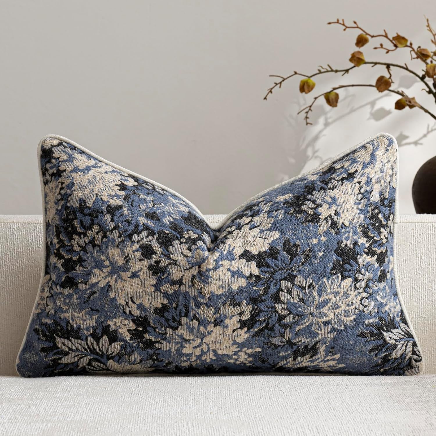 Chenille Boho Beige Pillow Cover — 20" — Dusty Blue