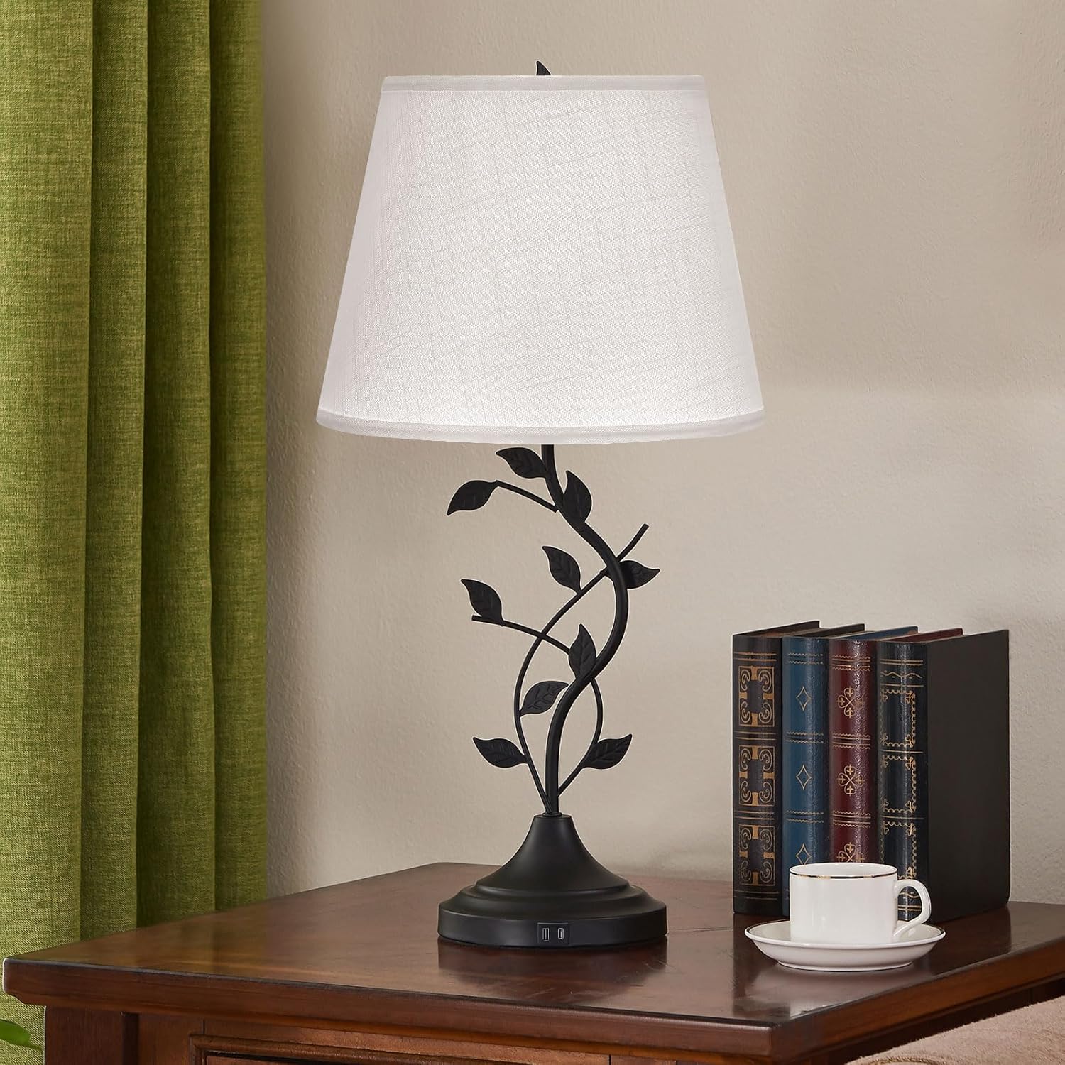 USB Beige Table Lamp — 3-White Shade & Black Base