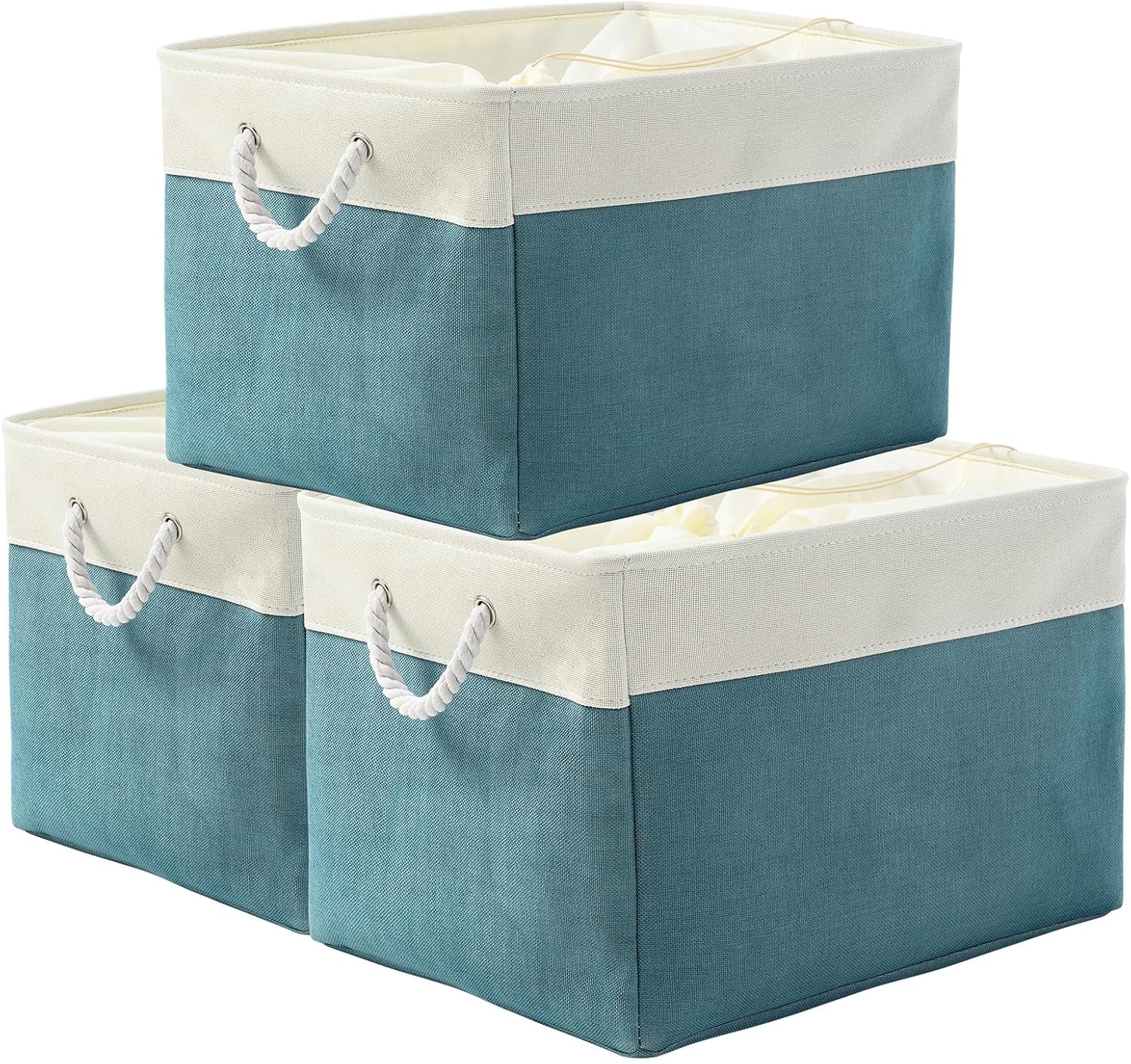 Beige Storage Bin — 2" — White And Green