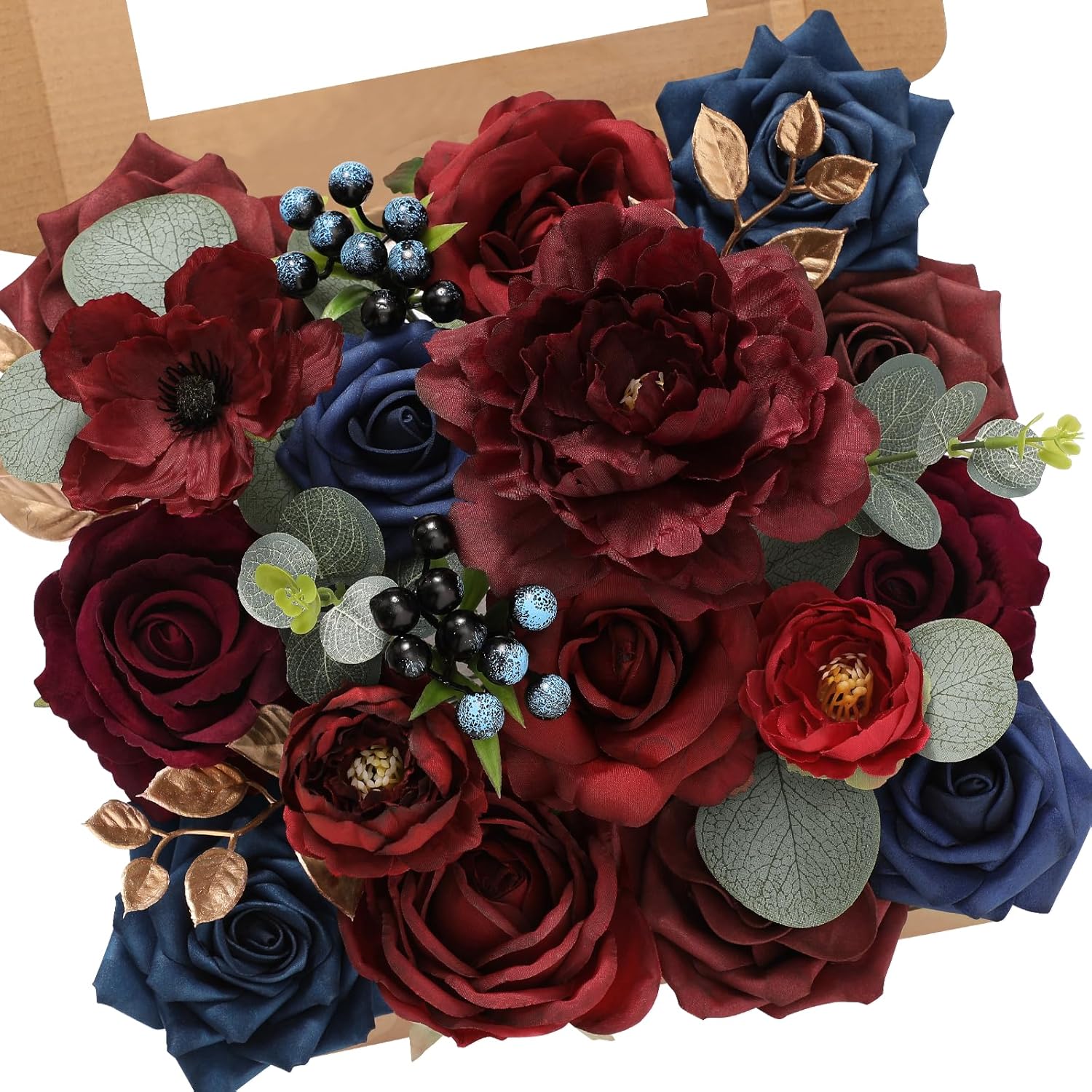 Beige Artificial Flowers — Burgundy Navy