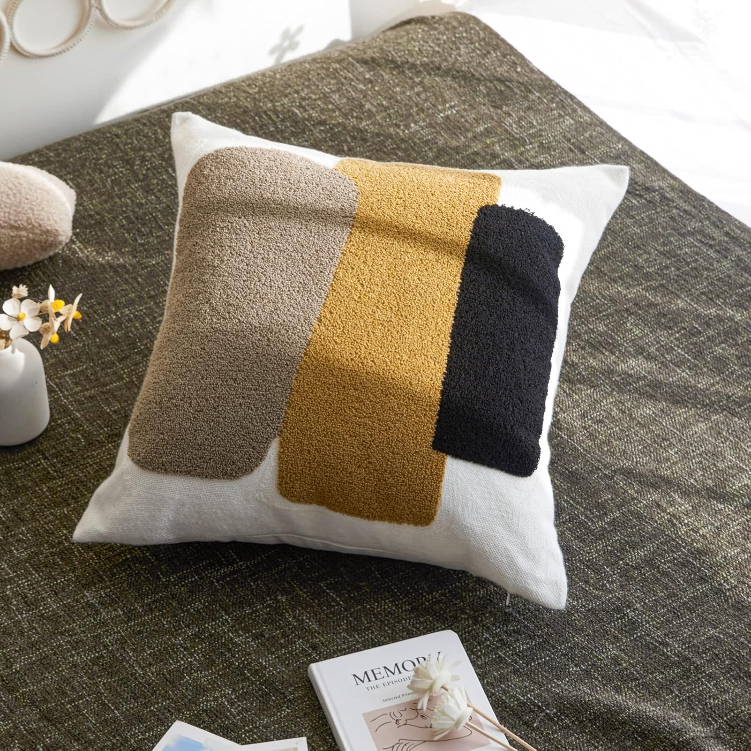 Vintage Boho Black Throw Pillow Cover — 18x18 — Black&brown