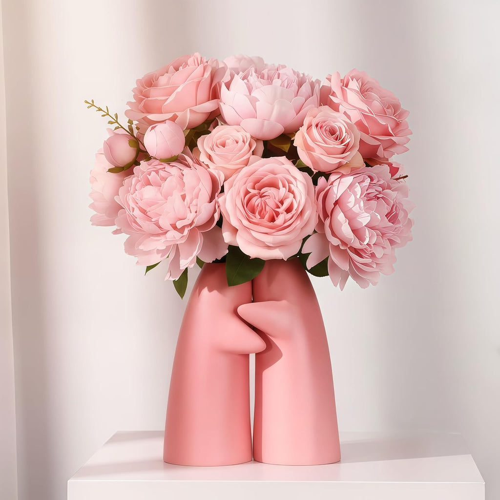 Modern Black Flower Vase — Set of 2 — Pink