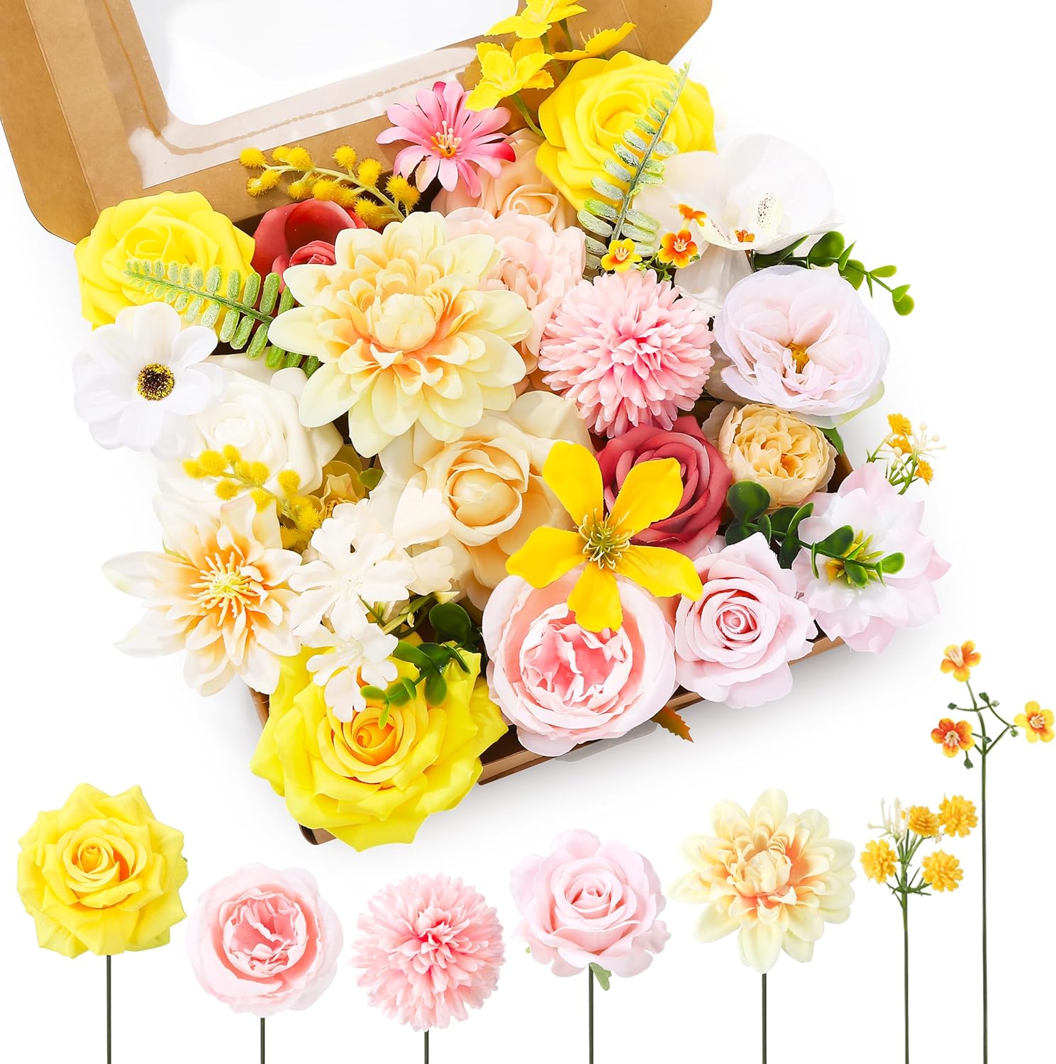 Blue Artificial Flowers — Pink, White, Yellow