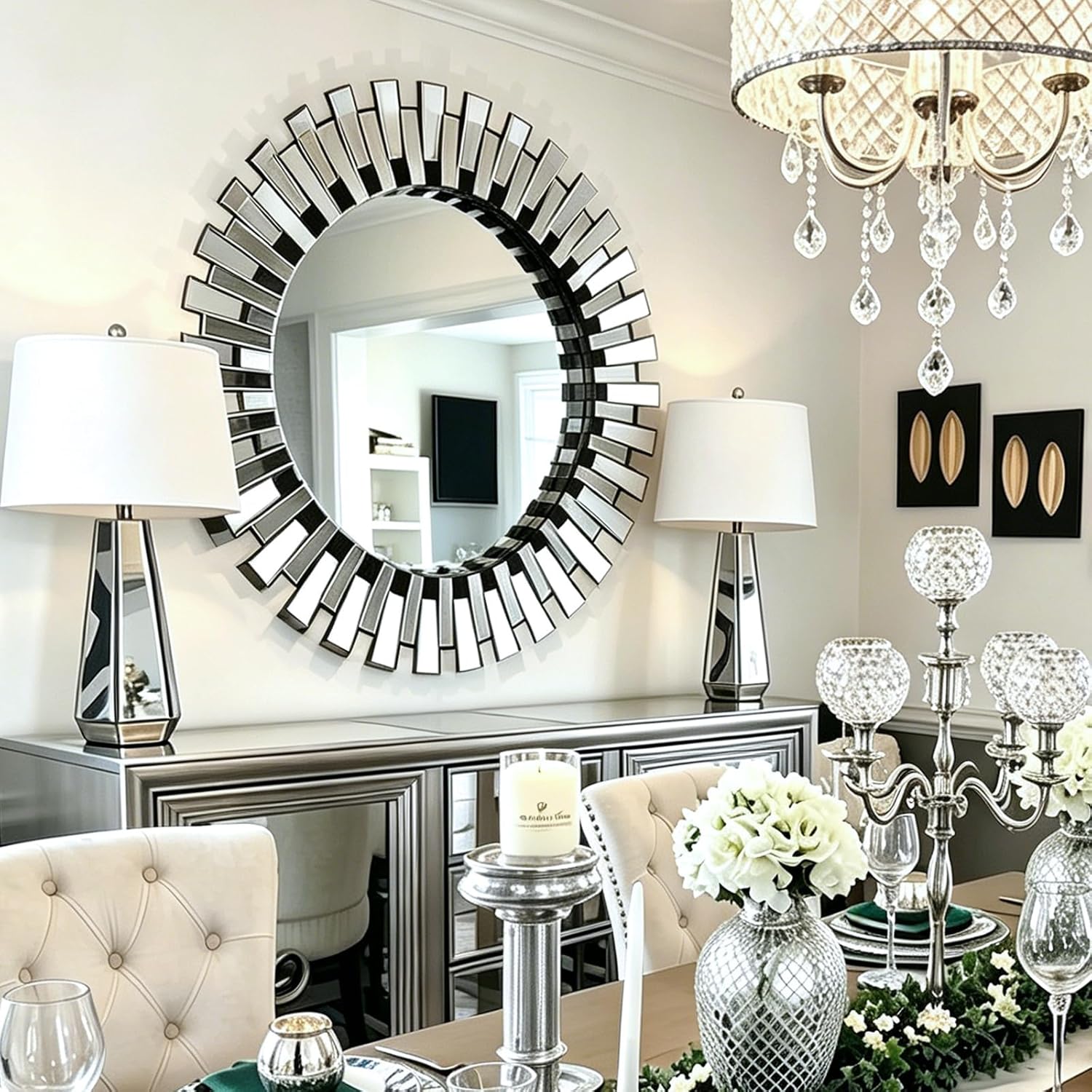 Beveled Modern Glass Round Mirror — 32" — 32"L x 32"W