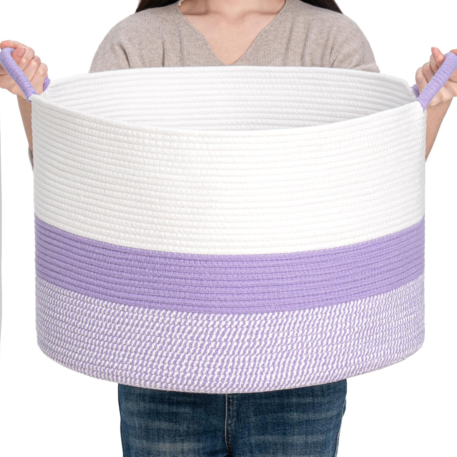 Round Brown Vase — 14.2" — Purple & White