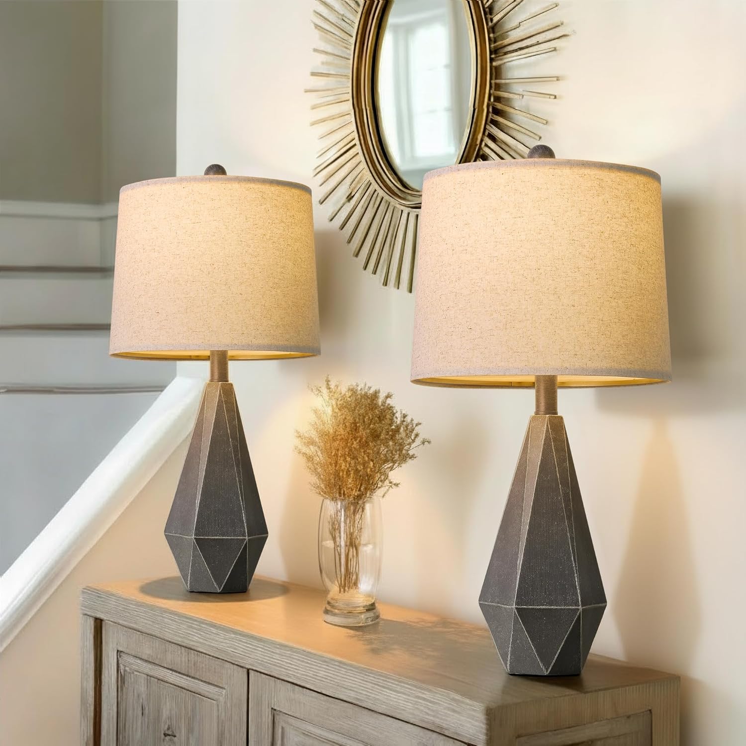 Linen Farmhouse Black Nightstand Lamp — 20.25" — Dark Grey