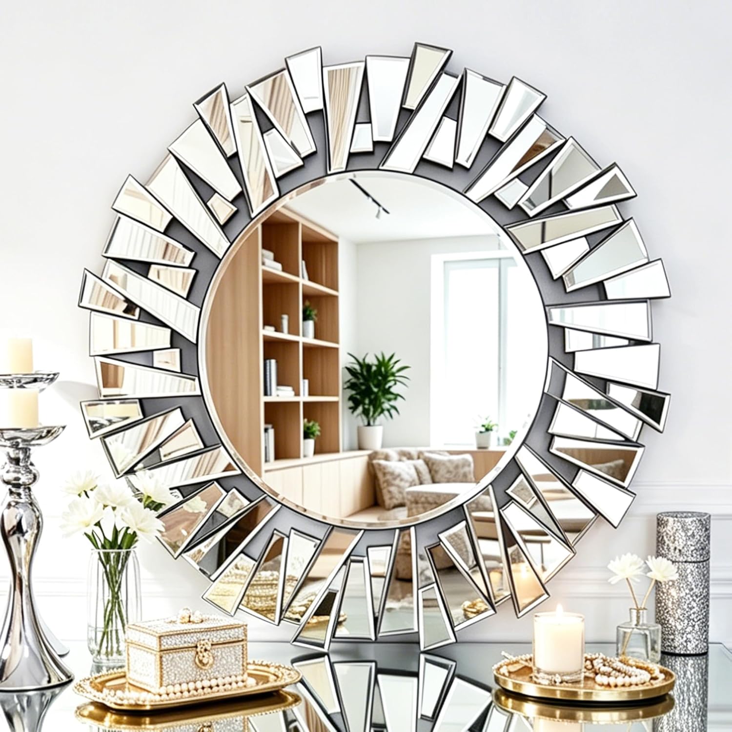 Round Glass Wall Mirror — 40" — 32"L x 32"W
