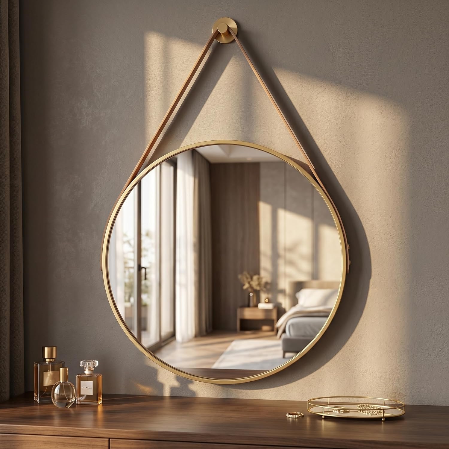 Luxe Black Round Mirror — 20" — Gold-round