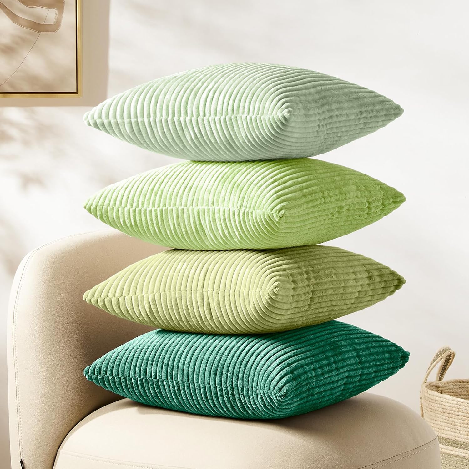 Boho Beige Throw Pillow Cover — 18" — Sage Green