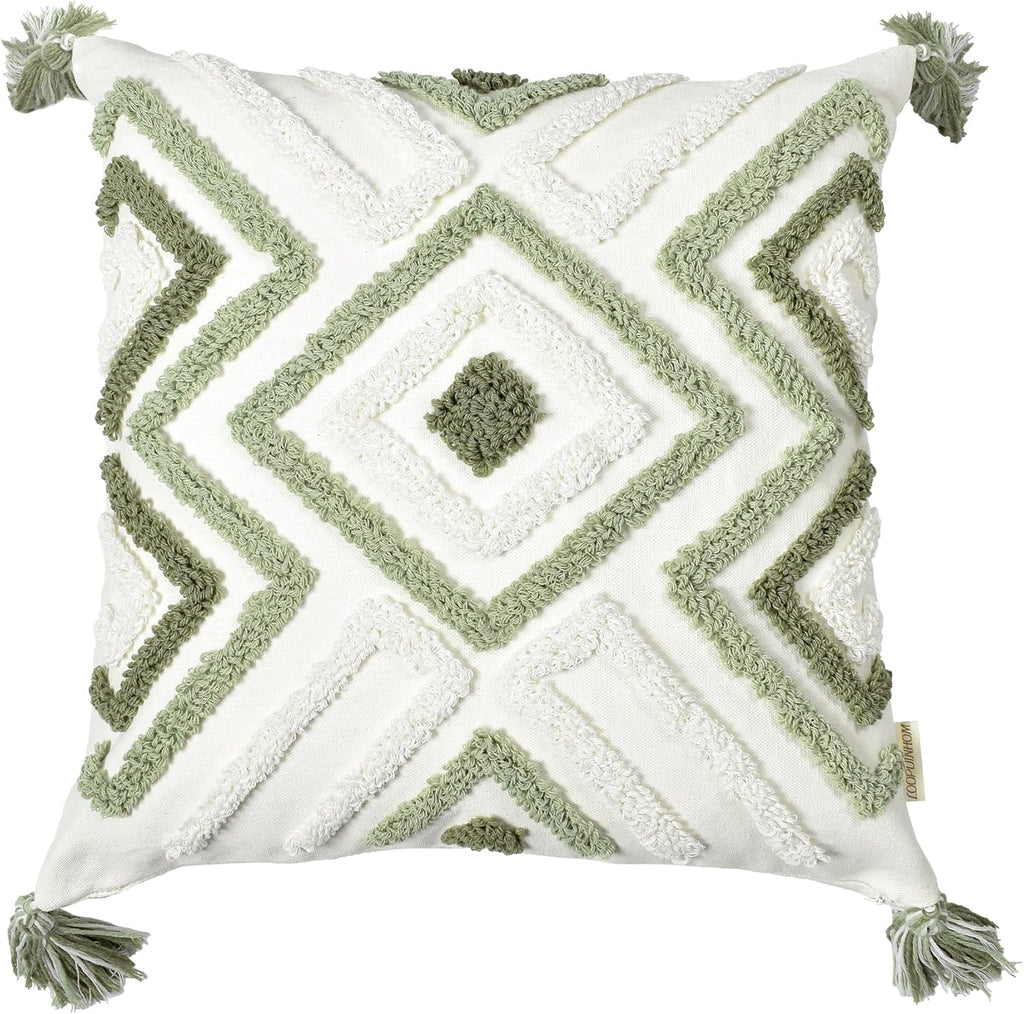 Tufted Boho Beige Throw Pillow Cover — 18" - View 5