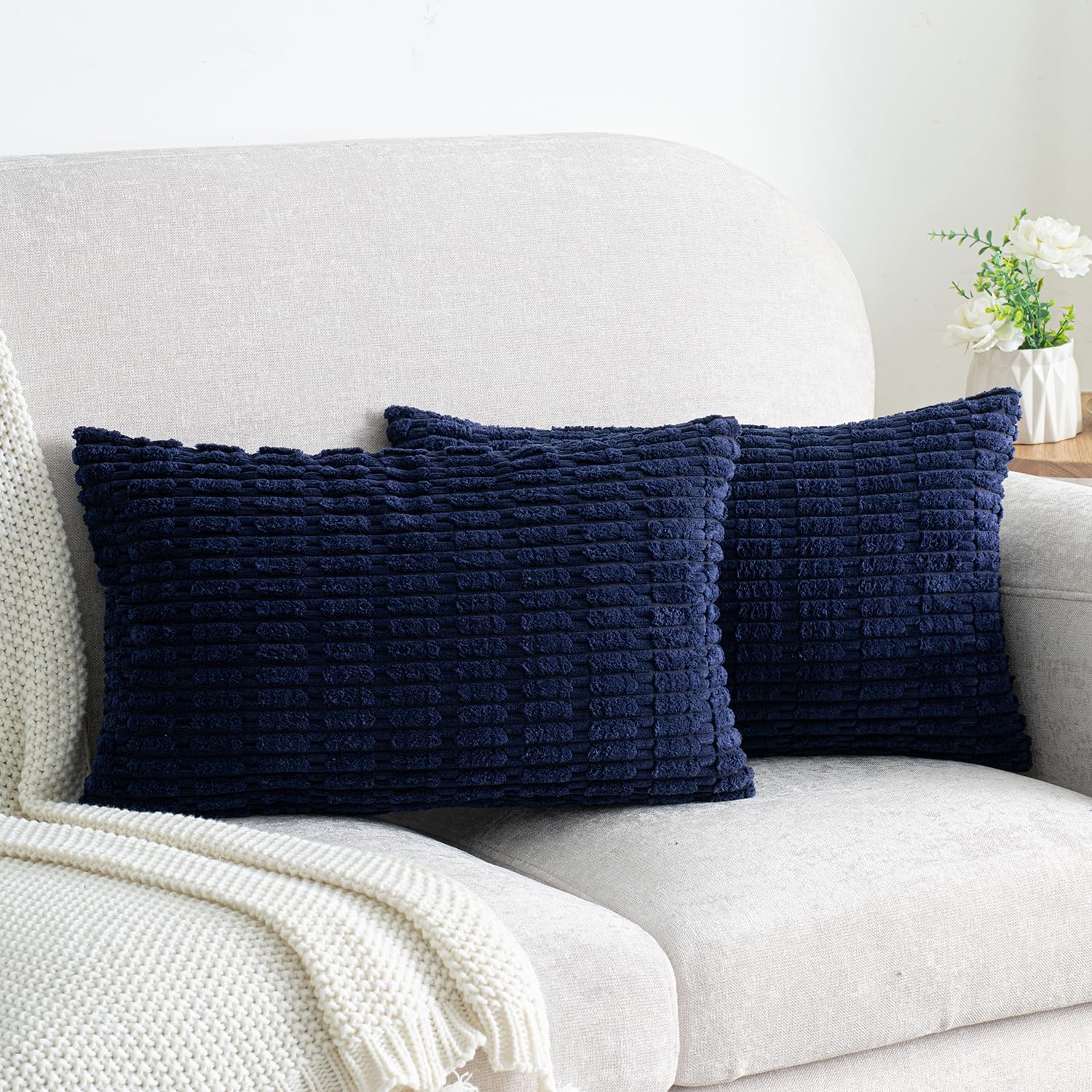 Lumbar Boho Beige Throw Pillow Cover — 20" — 20" x 12" (Pack of 2)