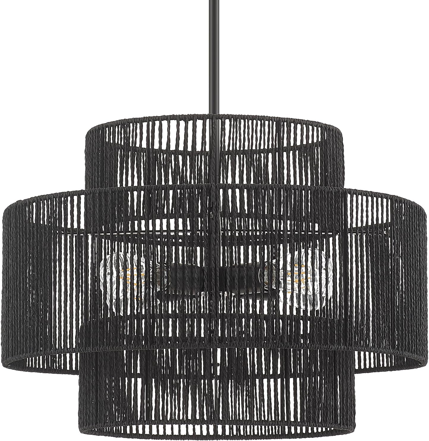Adjustable Boho Beige Chandelier — 4-Light — Black
