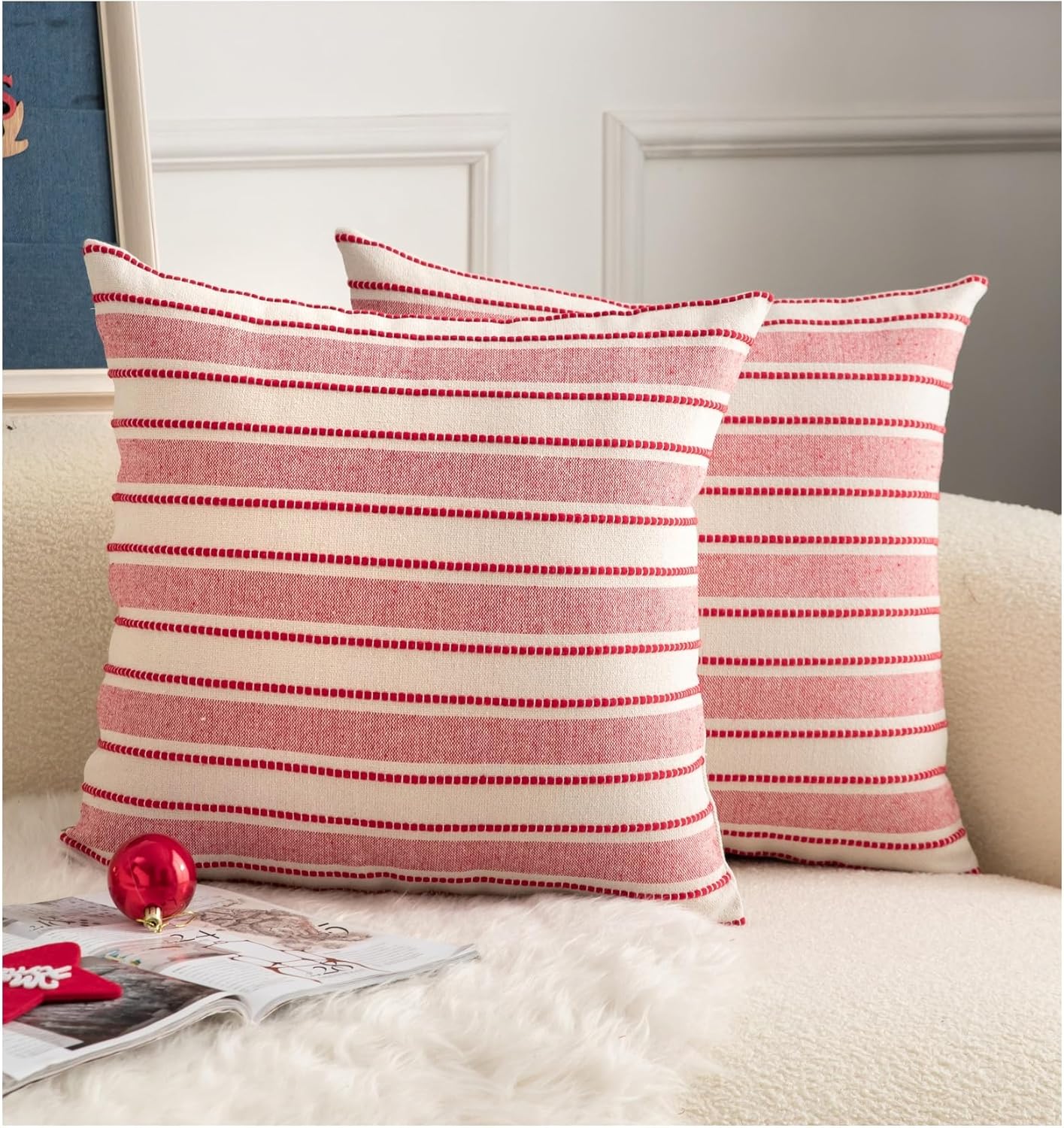 Boho Beige Throw Pillow Cover — 18" — Red