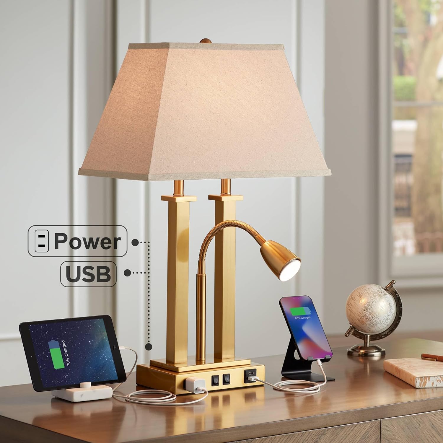 USB Luxe Black Table Lamp — 26" - View 9