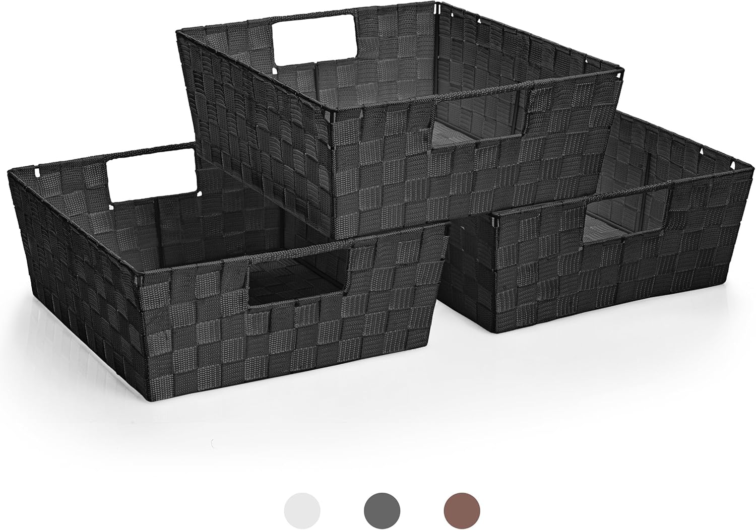 Hand-Woven Boho Black Woven Basket — Set of 3 — Set of 3