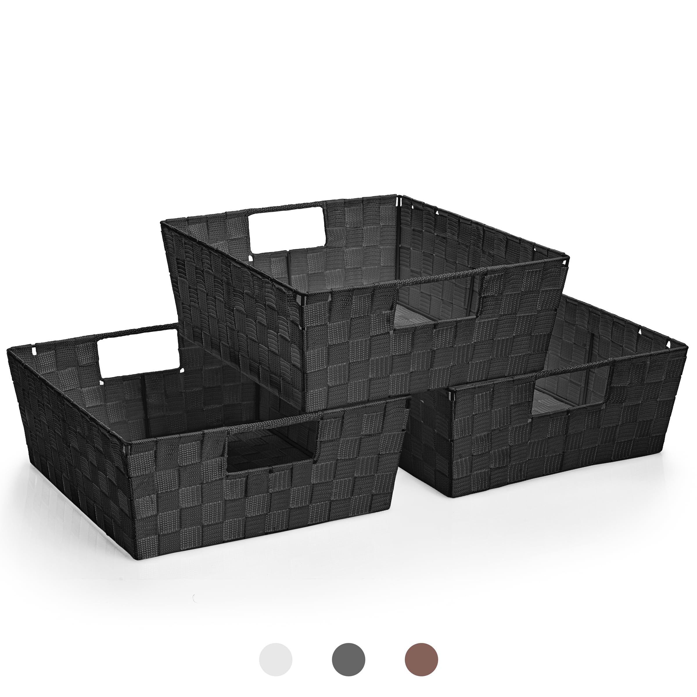 Hand-Woven Boho Black Woven Basket — Set of 3