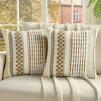 Tufted Boho Beige Throw Pillow Cover — 18" — Coffee