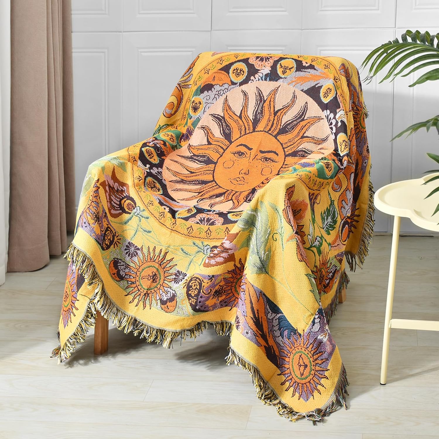 Boho Black Wall Art — 50" — National Sun Pattern Yellow