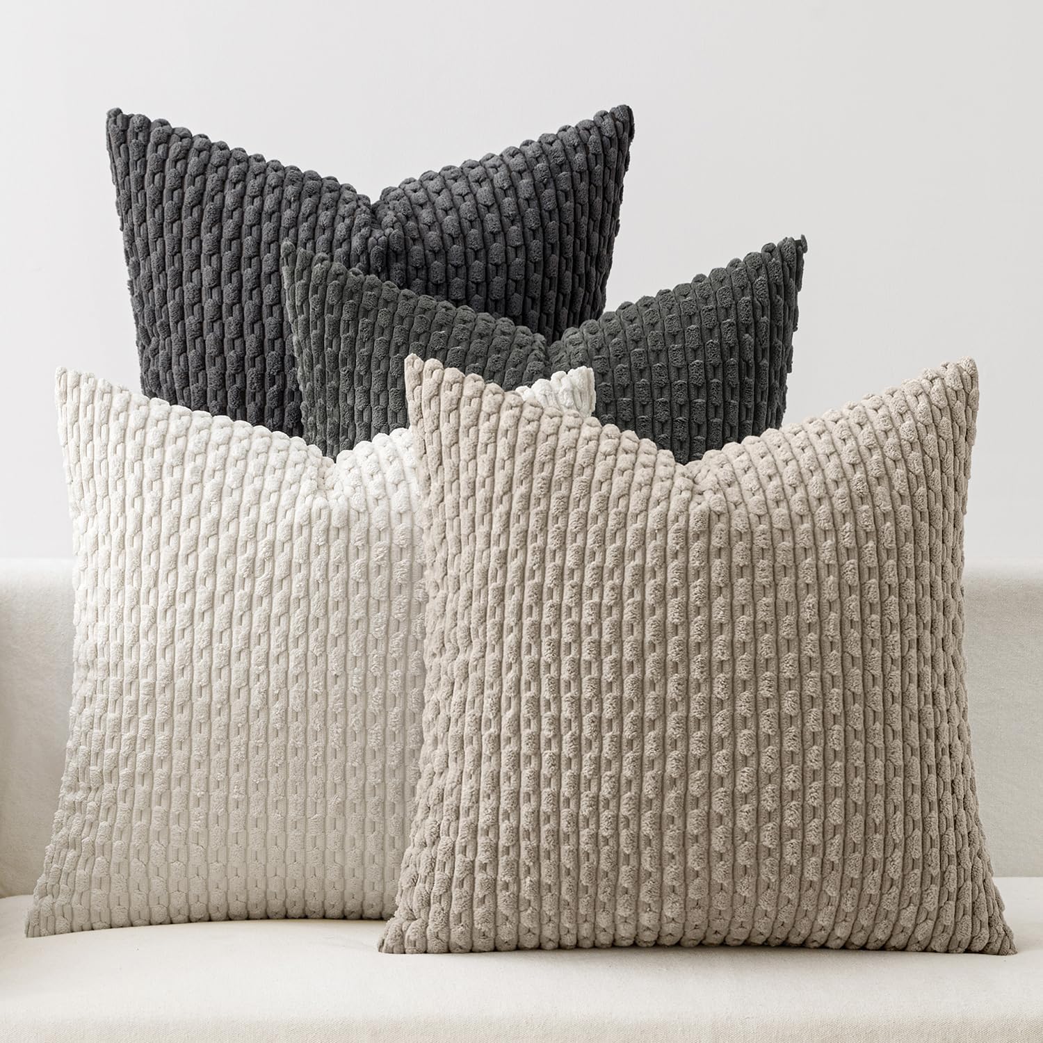 Boho Beige Throw Pillow Cover — 18" — 18" x 18" (Pack of 4)