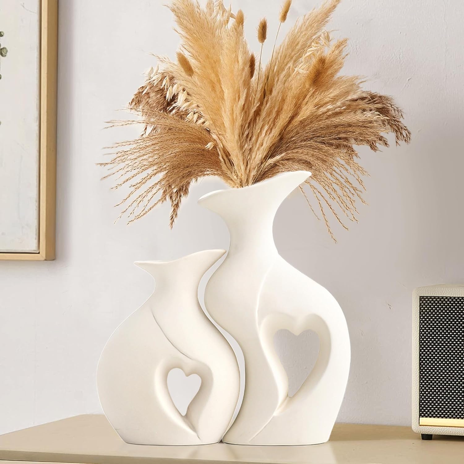 Boho Beige Flower Vase — Set of 2 — XL White