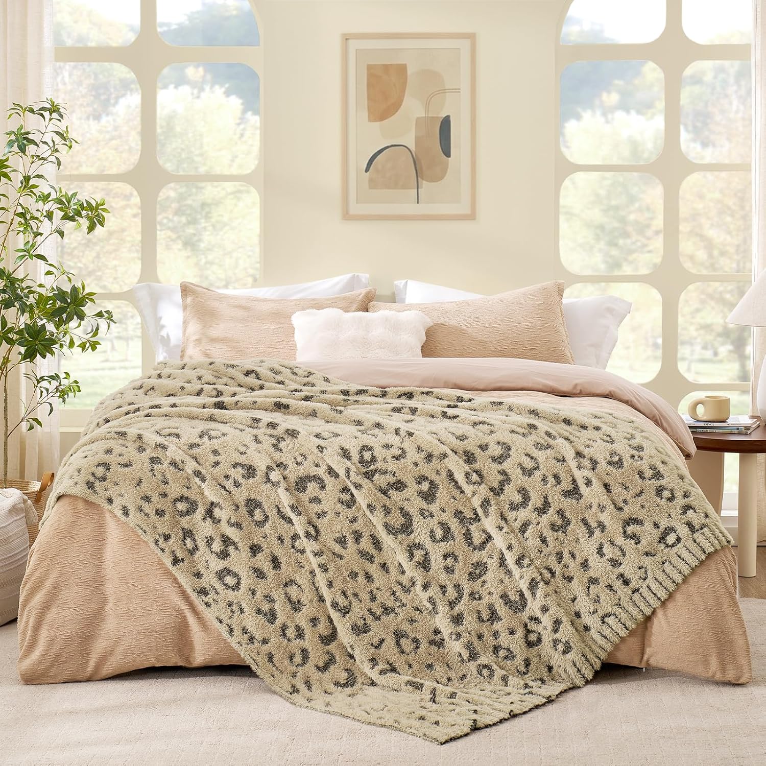 Beige Throw Pillow — 50" — Brown Leopard